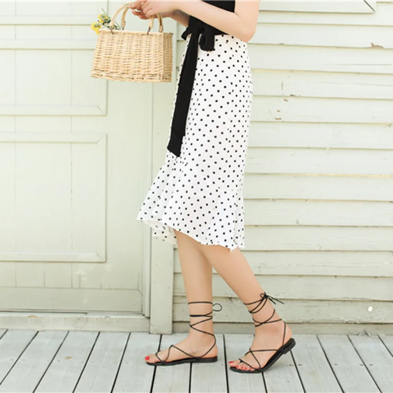 Heydress 2019 summer vintage polka dot asymmetrical ruffles trumpet mermaid ladies skirts high waist knee length women | Женская одежда