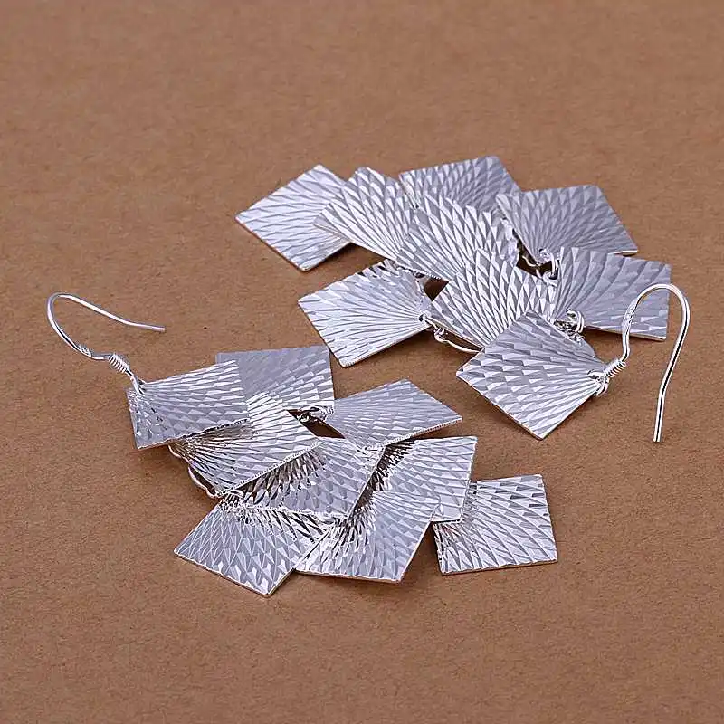 Free Shipping!!Wholesale 925 Silver Earring Fashion Jewelry square chain eardrop Earrings SMTE237 | Украшения и аксессуары