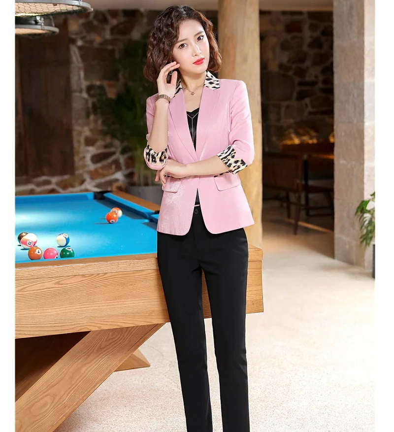 Модный женский повседневный розовый блейзер женские деловые костюмы со штанами