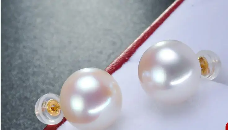 

free shipping charming 13.5-14mm south sea round white pearl earring