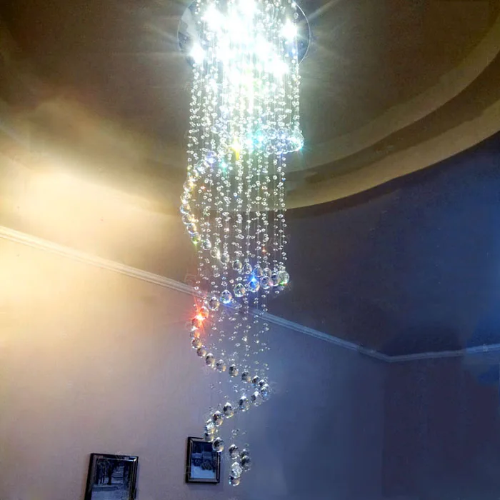 Вращающиеся лестницы люстры виллы Современные хрустальные двойные светильники