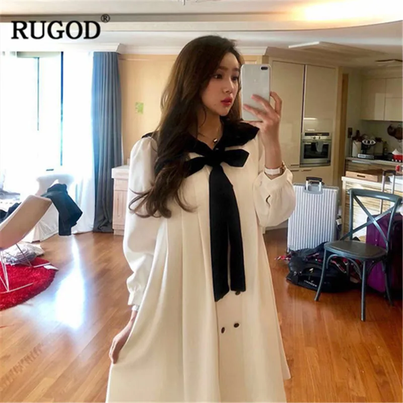 Женское прямое платье RUGOD повседневное свободное однотонное мини с длинными