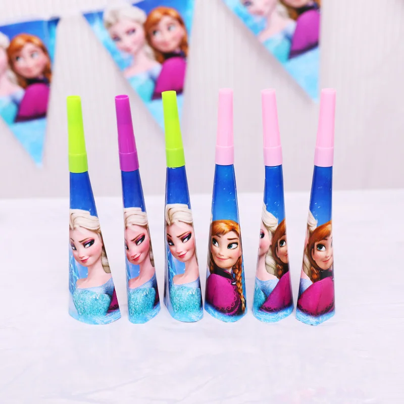 6pcs Horn Вечерние украшения в стиле принцессы Эльзы из мультфильма «Холодное сердце», вечерние украшения, соломинки, подарок на день рождения, украшения для детей - Цвет: 6pcs Horn