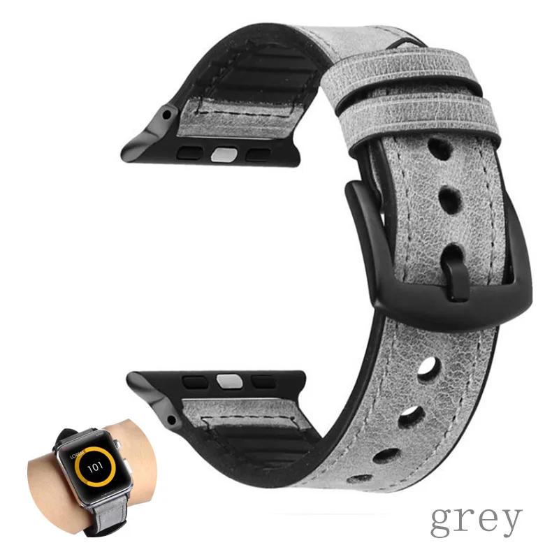 Силиконовые кожаные ремешки Crazy Horse для Apple Watch 38 мм 40 мм 42 мм 44 мм Мягкие резиновые Ремешки для наручных часов iwatch Series 5 4 3 2 1