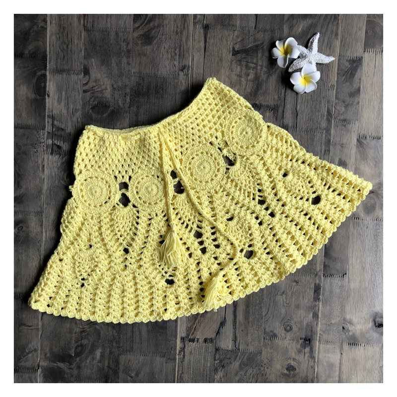 Handmade Crochet Bikini Skirt Women Sexy Hollow-out A-Line Skirt