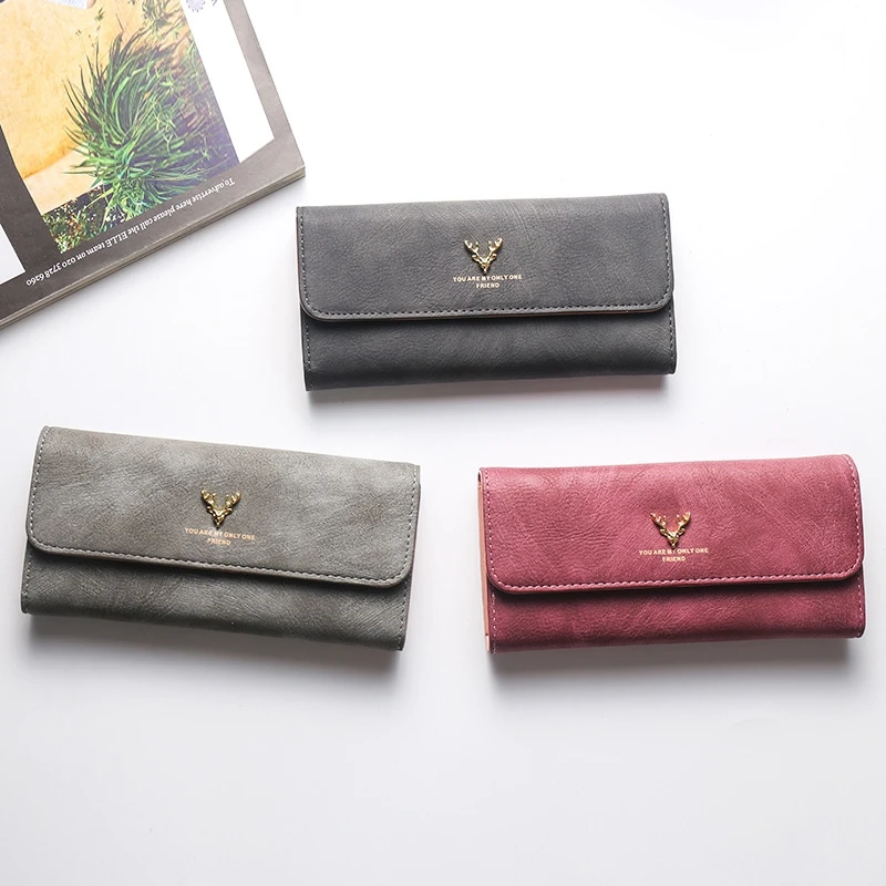 Women's Wallet Korean Version Stylish Frosted Clutch Bag Long Deer Head Zipper Buckle Wallet