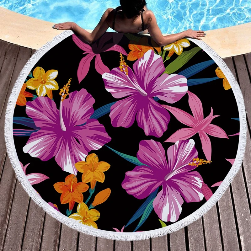 American Flowers Tapestry Round Large 150cm Beach Towel For Adults Wall Hanging Microfiber Bath With Tassel Throw Yoga Mat |