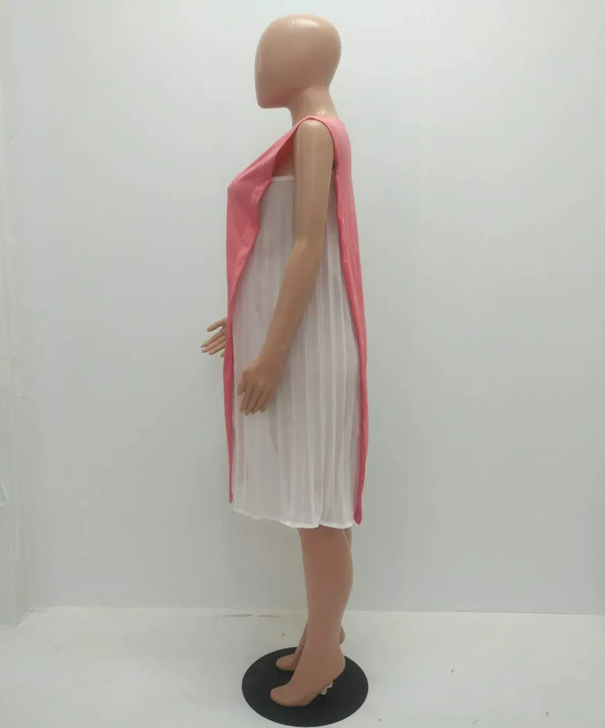 

O Neck Elegant Sleeveless Women Patchwork Lovely Pleat Short Women Dresses