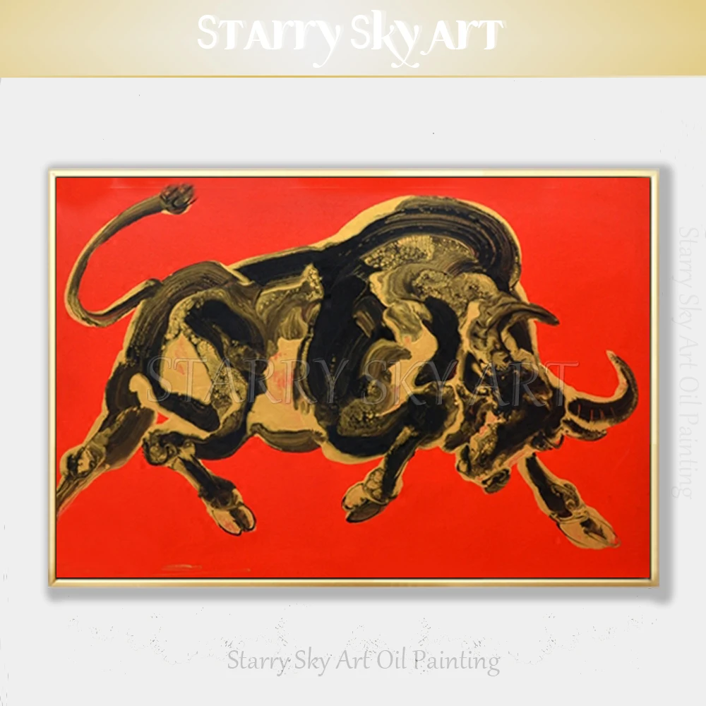 

Modern Wall Art Hand-painted Strong Bull Oil Painting on Canvas Beautiful Wall Art Big Bull Oil Painting for Wall Decoration