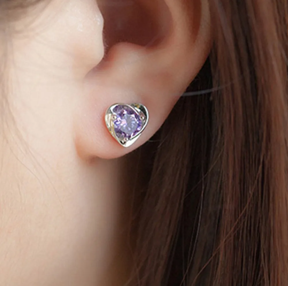 Модные серебряные серьги в форме сердца ювелирные изделия белый/фиолетовый