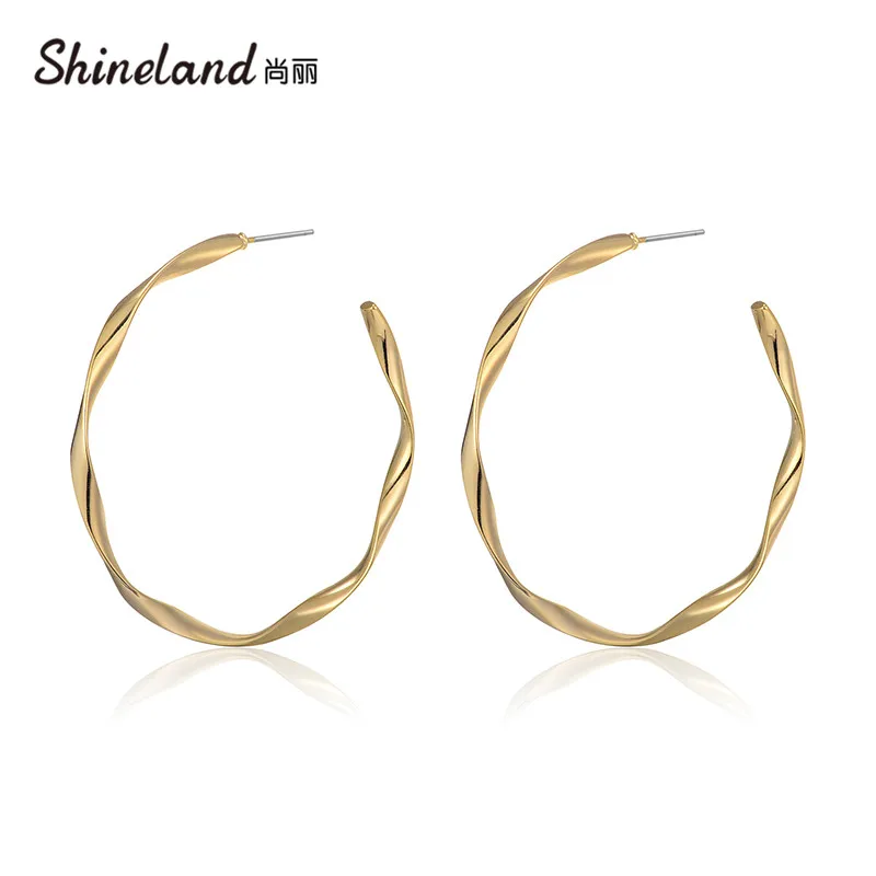 

Shineland Stud Earrings For Women Round Design Elegant Earrings Circle Brincos Gift Jewelry Wedding 2021 Fashion