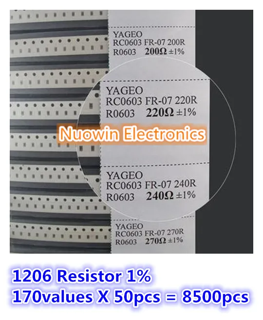 

1206 SMD Resistor Sample Book 1% Tolerance 170valuesx50pcs=8500pcs Resistor Kit 0R~10M 0R-10M