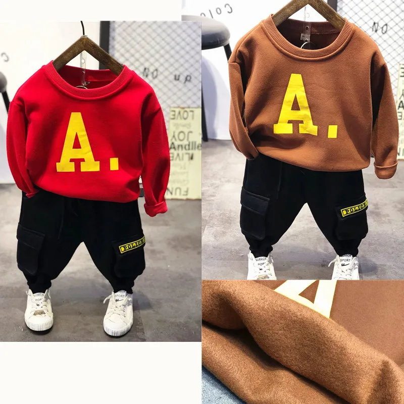 Winter Fall 2018 Boy's children's clothings sets Costume Letter Sweatshirt &ampBlack pants kids suits twinset 2pcs Hot Sale S8D310A |