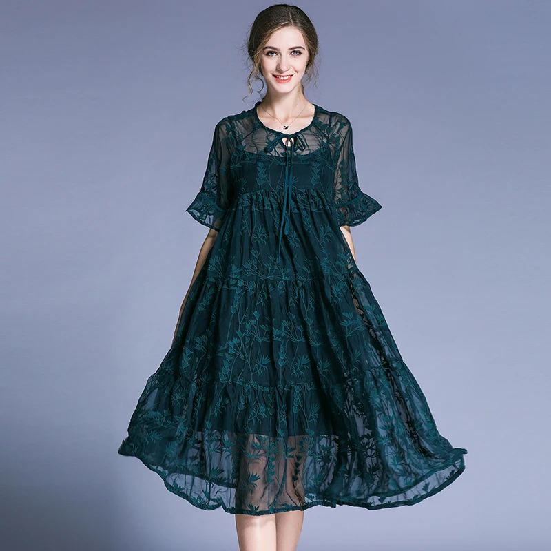 Шифоновое летнее женское платье 2018 размера плюс Свободные повседневные