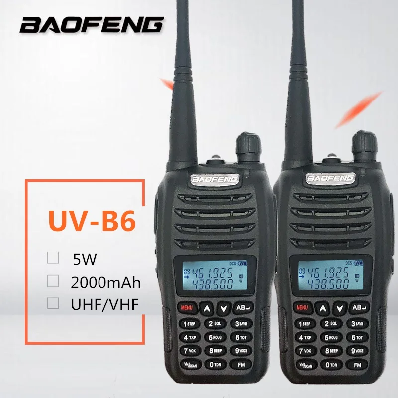 2PCS Baofeng UV-B6 Mini Walkie Talkie UHF VHF Dual Band Ham Radio Transceiver 5W 2000mAh Long Standby Woki Toki UVB6 UV-B5