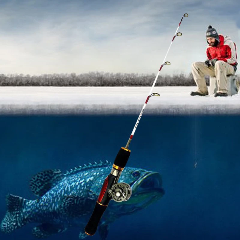 

55cm newest Ice Fishing Rod solid mini fishing pole for winter pike perch fishing free rod tube case