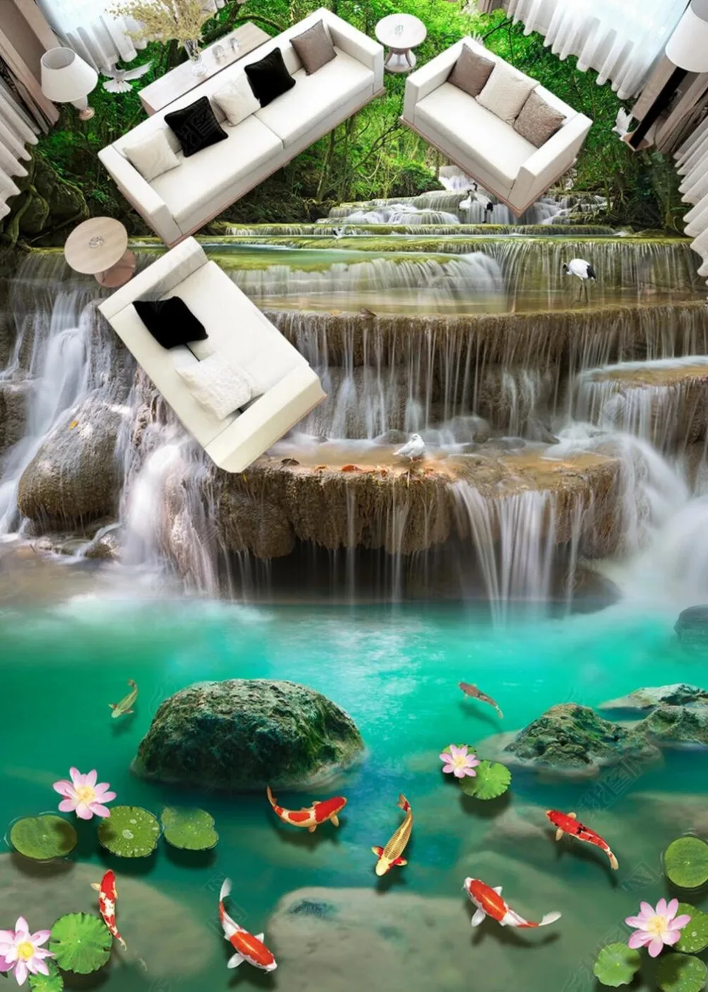 

[Self-Adhesive] 3D Forest Creek Scenery 2 Non-slip Waterproof Photo Self-Adhesive Floor Mural Sticker WallPaper Mural Wall Print