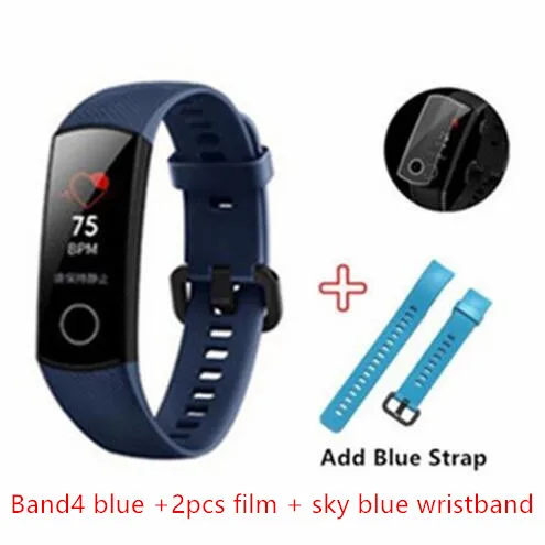 Blue-film-sk blu str Умный Браслет huawei Honor Band 4 с пультом дистанционного управления для камеры, цветной Amoled 0,9" сенсорный экран для плавания - Цвет: Blue-film-sk blu str