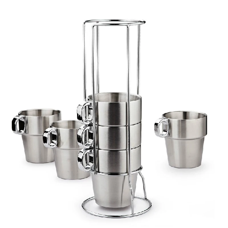 

6pcs double layer stainless steel water drink mugs anti-hot tea coffee cups set