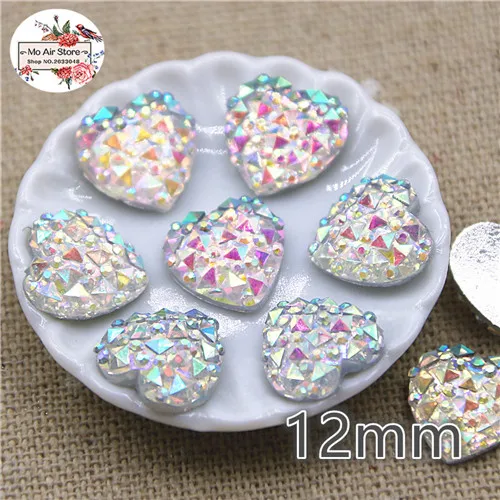 12mm clear AB heart 100 шт Блестящий Многоцветный Аллигатор печать имитация стразы плоская спина, кабошон художественная поставка Украшение Шарм Ремесло Сделай Сам 12 мм - Цвет: 12mm clear AB heart