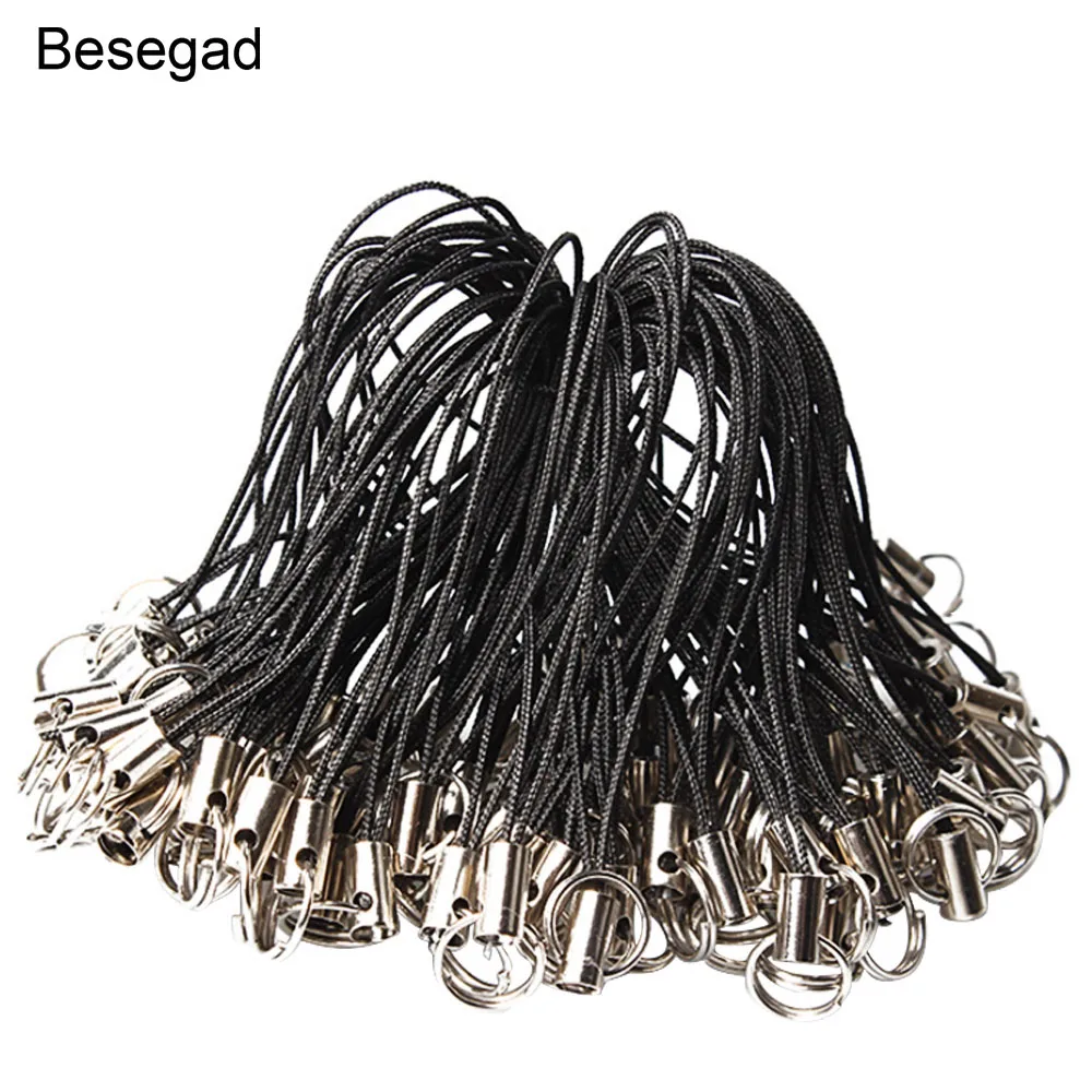 

Besegad 100 Pcs DIY Jewelry Mobile Cell Phone Lanyard Cord Strap with Ring Charms Crystal Badge Pendant Decoration Accessories