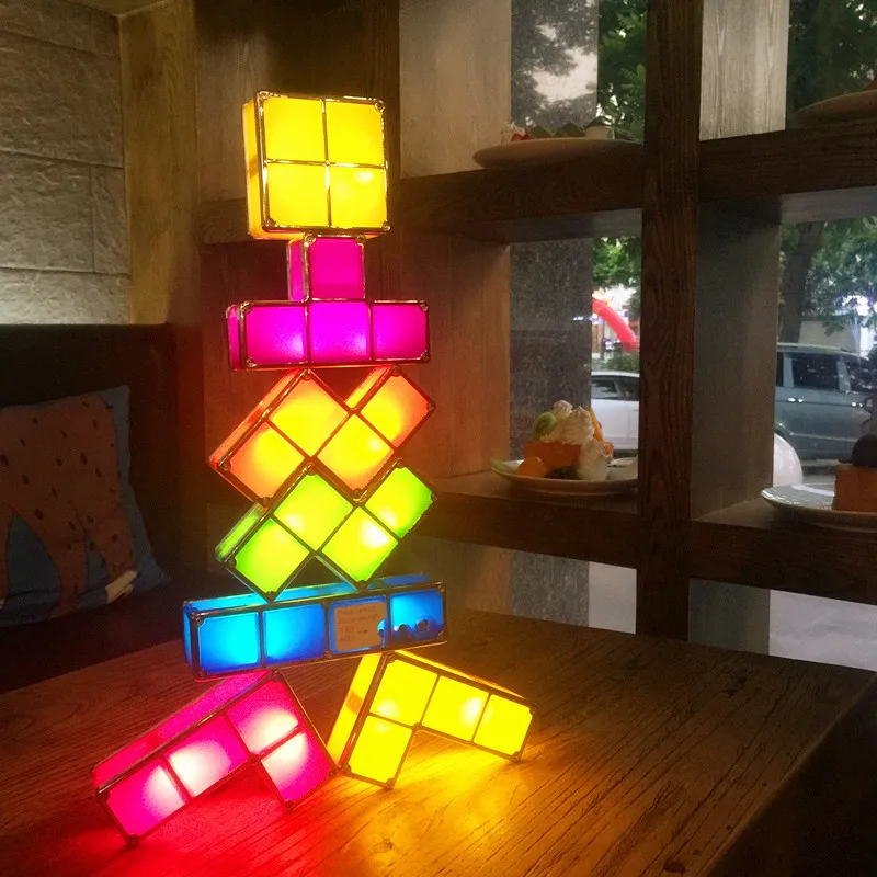 DIY Tetris светильник-головоломка Штабелируемый светодиодный настольный светильник