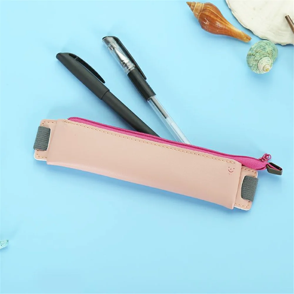pink 1 шт. мини-сумка из искусственной кожи, экологически чистый эластичный чехол-карандаш с пряжкой, портативный блокнот, держатель для ручек, канцелярские принадлежности - Цвет: pink