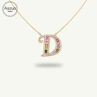 aazuo 18k rose gold natural colour gemstone real diamond original lucky initial letter free pendent necklace gifted for women