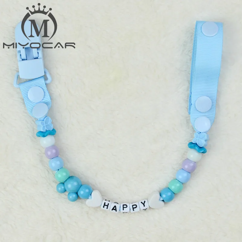 MIYOCAR Персонализированные-любое имя синие Бусины с синими Grosgrain соска зажимы держатели для сосок цепи фиксатор/зажим для прорезывателя