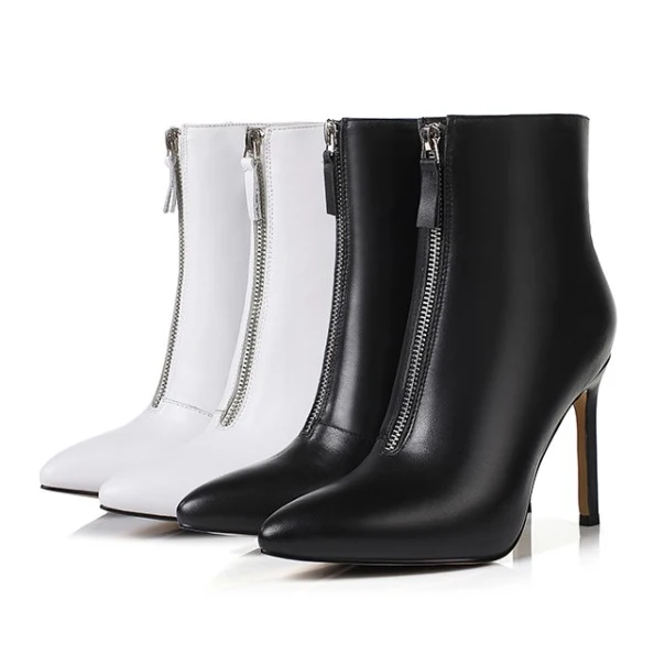 

Olomm Women Winter Ankle Boots Cow Leather Sexy Thin High Heel Boots Pointed Toe Black White Casual Women Shoes US Size 3-9.5