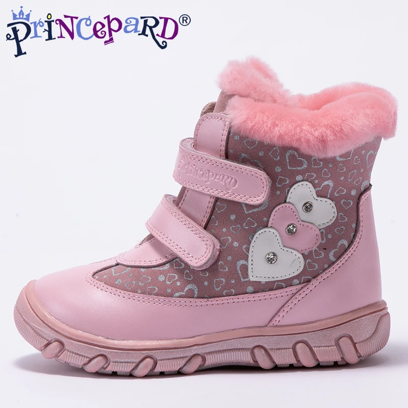 Princepard 2018 new winter orthopedic shoes for chilren pink genuine leather kids boots 100% natural fur size 22 | Детская одежда и