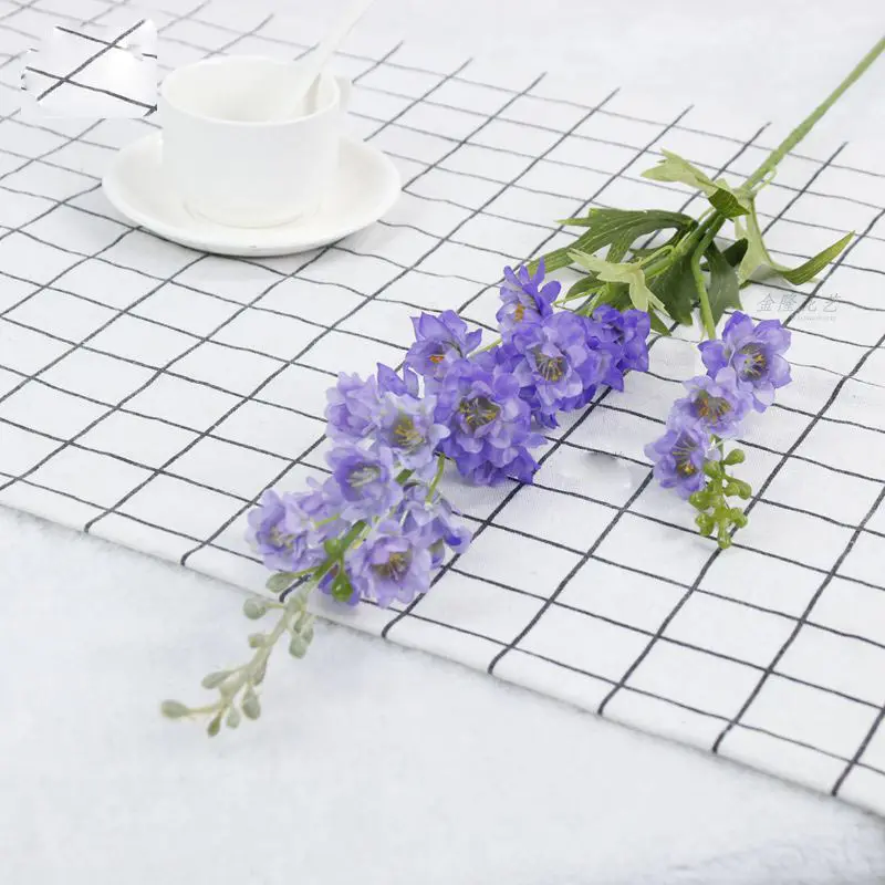 purple Искусственные цветы цветок дельфиниума ветка поддельные листья для дома свадебные декоративные гиацинт Шелковый цветок - Цвет: purple