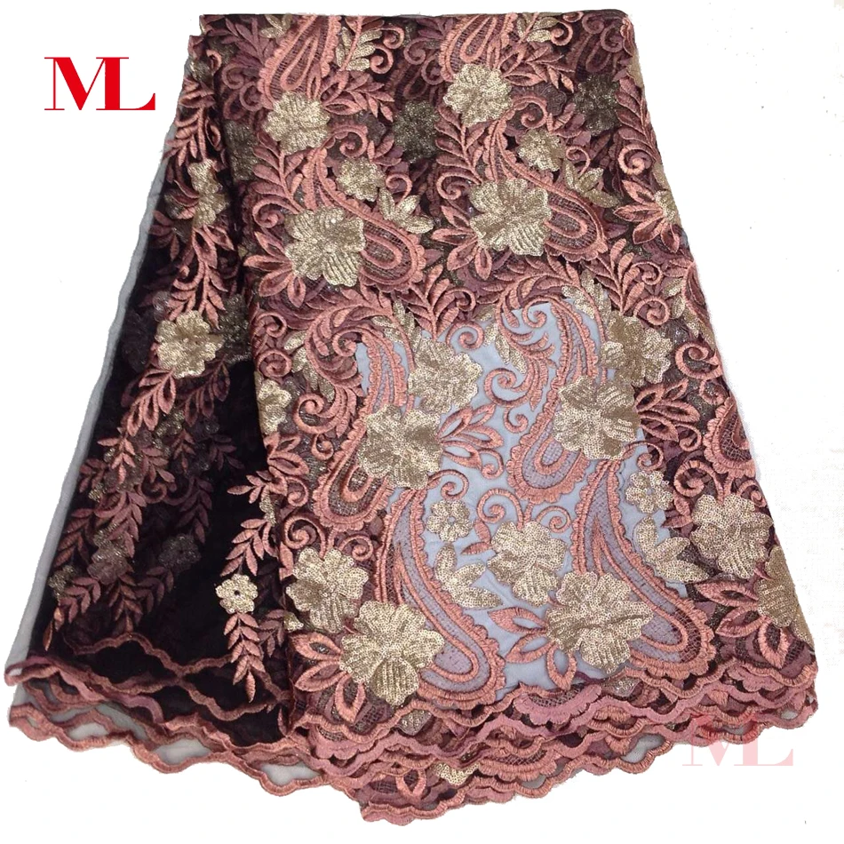 Мл 5 ярдов блестки нигерийская кружевная ткань Дубай французский кружевной тюль
