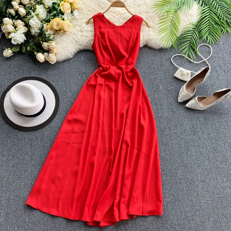 Женское платье с перекрестными ремешками однотонное Сетчатое круглым вырезом