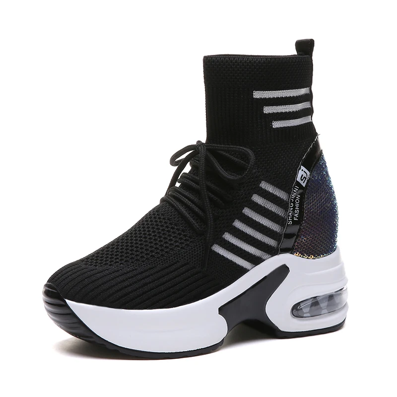 Модная Летняя женская повседневная обувь на платформе с высоким берцем Сетчатая