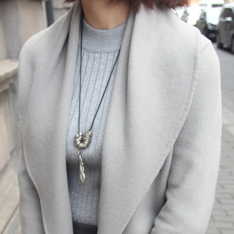 Светло-серый пояс длинный плащ | Женская одежда