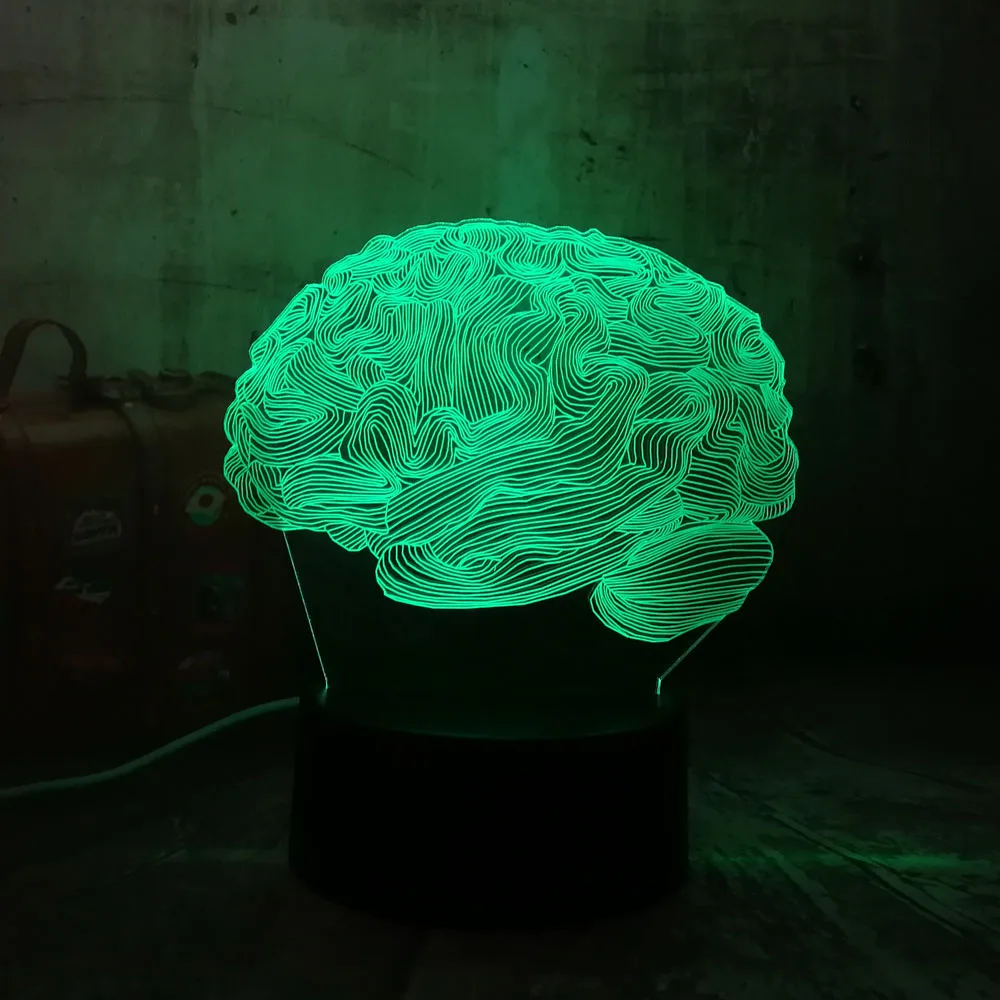 Новый головного мозга 3D светодиодный ночной Светильник многоцветный новинка RGB 7