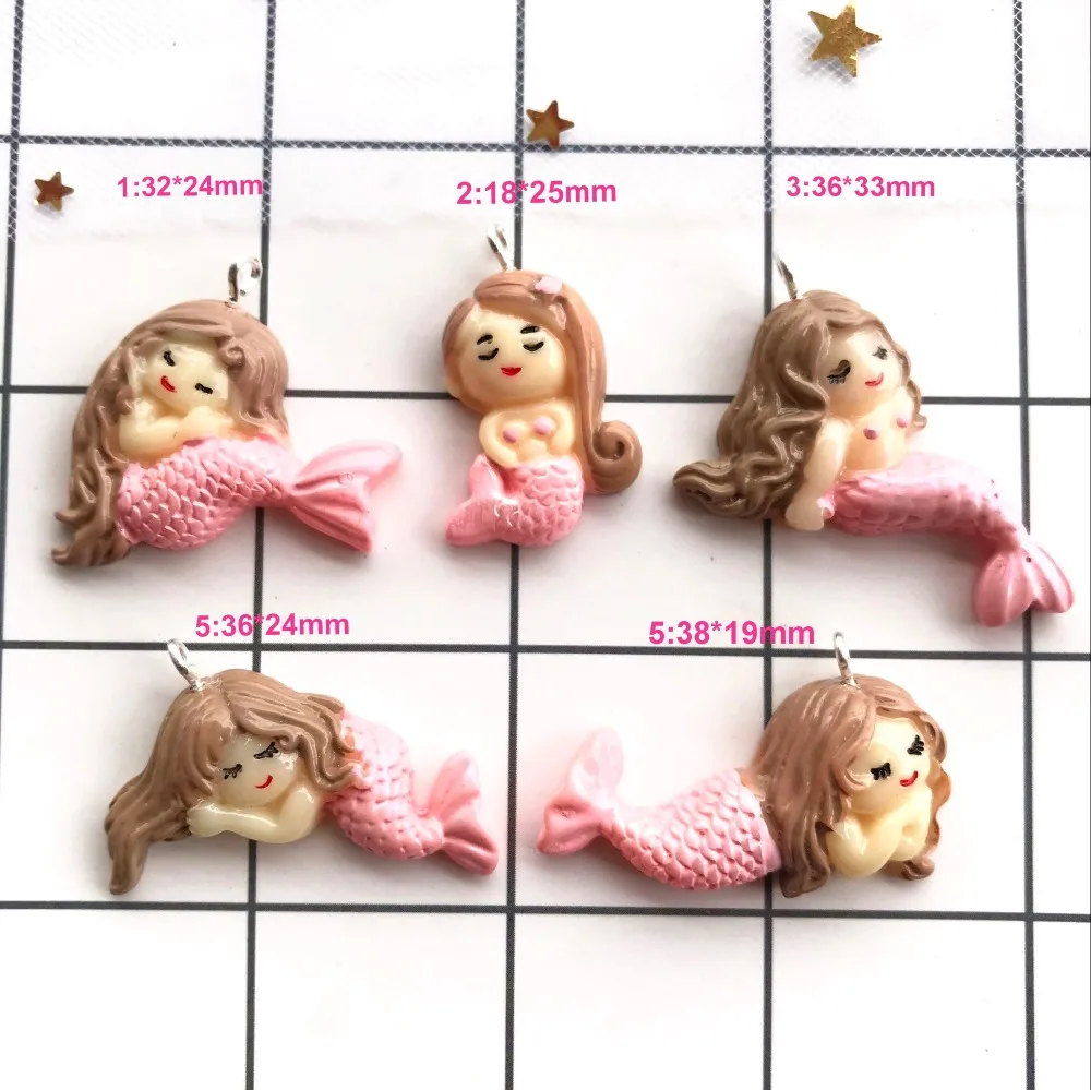 10 шт./лот резиновые Кабошоны с маленькой русалочкой аксессуары плоской задней