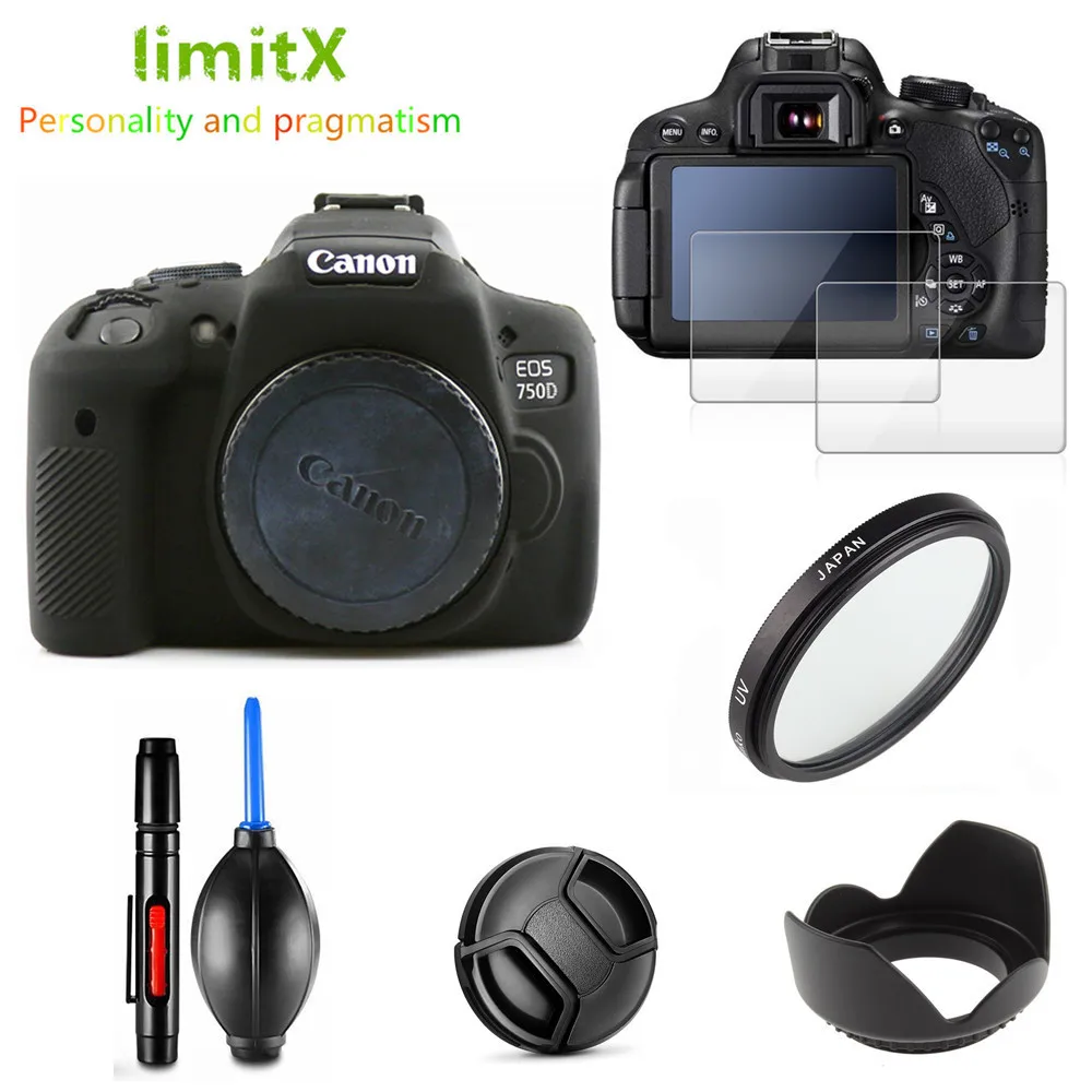 Full Protect Kit Screen Protector Camera case bag UV Filter Lens hood Cap pen Blower for Canon EOS 750D T6i with 18-55mm lens |