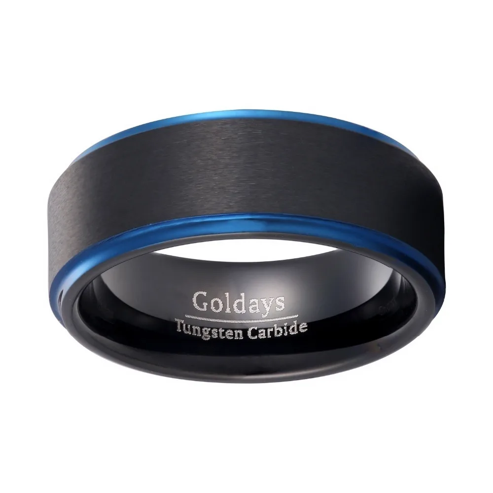 8 мм черный Вольфрам карбида обручальное кольцо с синий шагнул Край Матовый