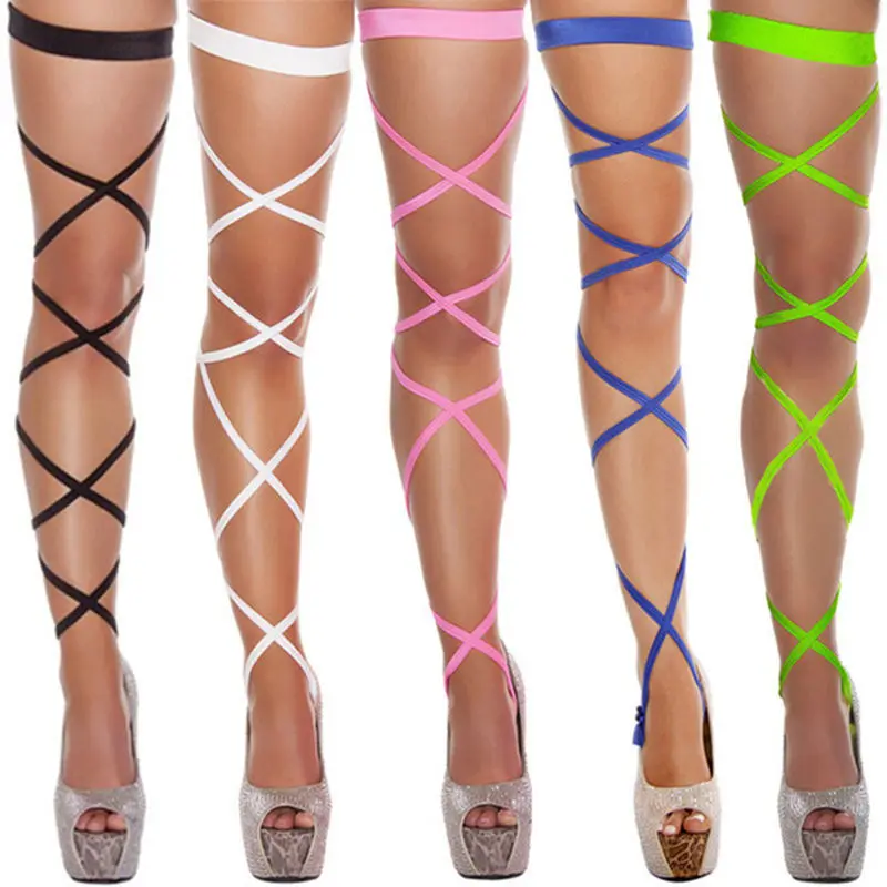 

Summer DIY Cross Bandage Sexy Stockings Female Erotic Lingerie Medias Women's Transparent Nylon Stockings Punk Goth Leg Wrap