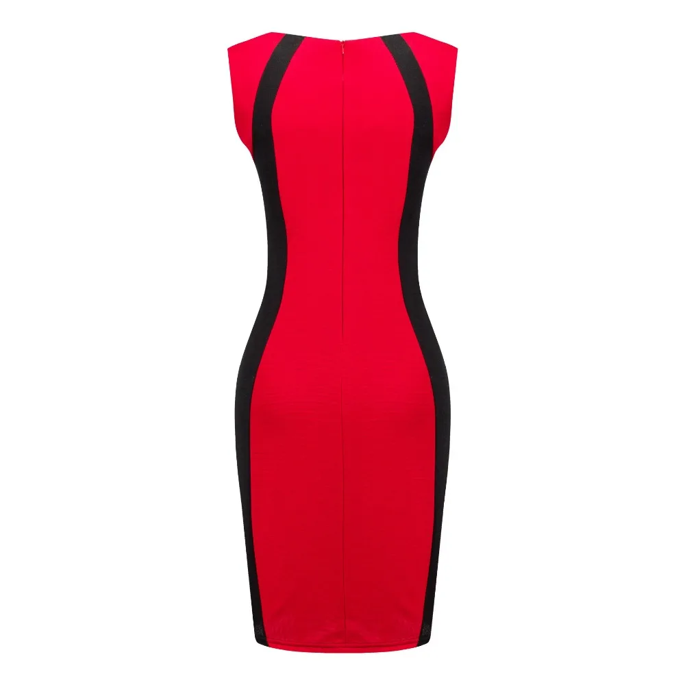 Модное женское облегающее платье карандаш без рукавов с круглым вырезом до