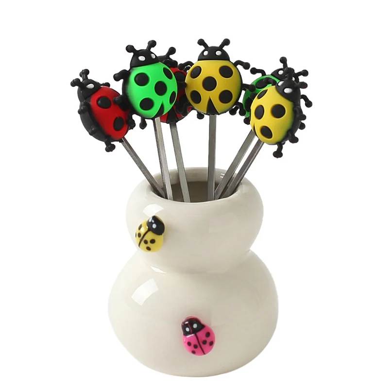 6 шт./компл. мультфильм фрукты вилка набор Сова/Пчела/Божья коровка дизайн