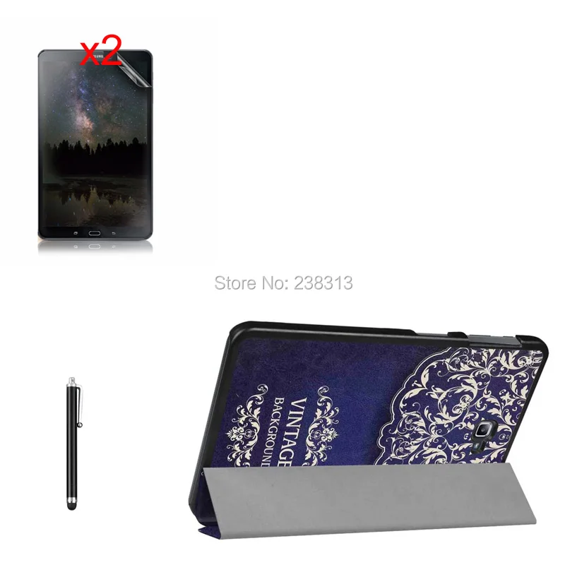 Защитный чехол из искусственной кожи с принтом + 2 * Матовые пленки Стилус для Samsung