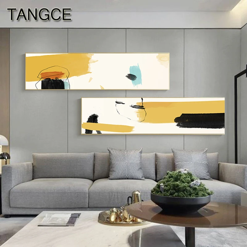 

Fashion Beautiful Blue Yellow Wall Art Pictures Abstract Canvas Art Banner Poster Print for Living Room Bedroom Tableaux Nordic
