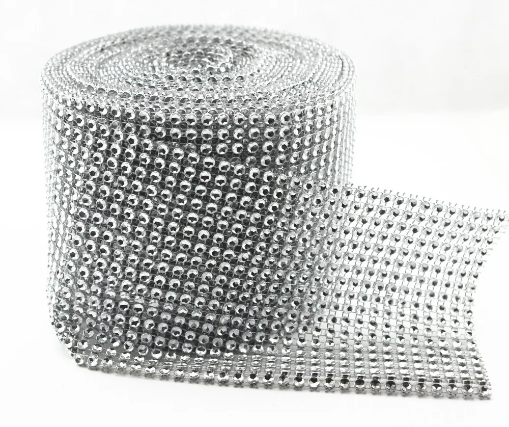 18-рядная Серебряная Кристальный Свадебный Стол Из Сетчатой ленты со стразами