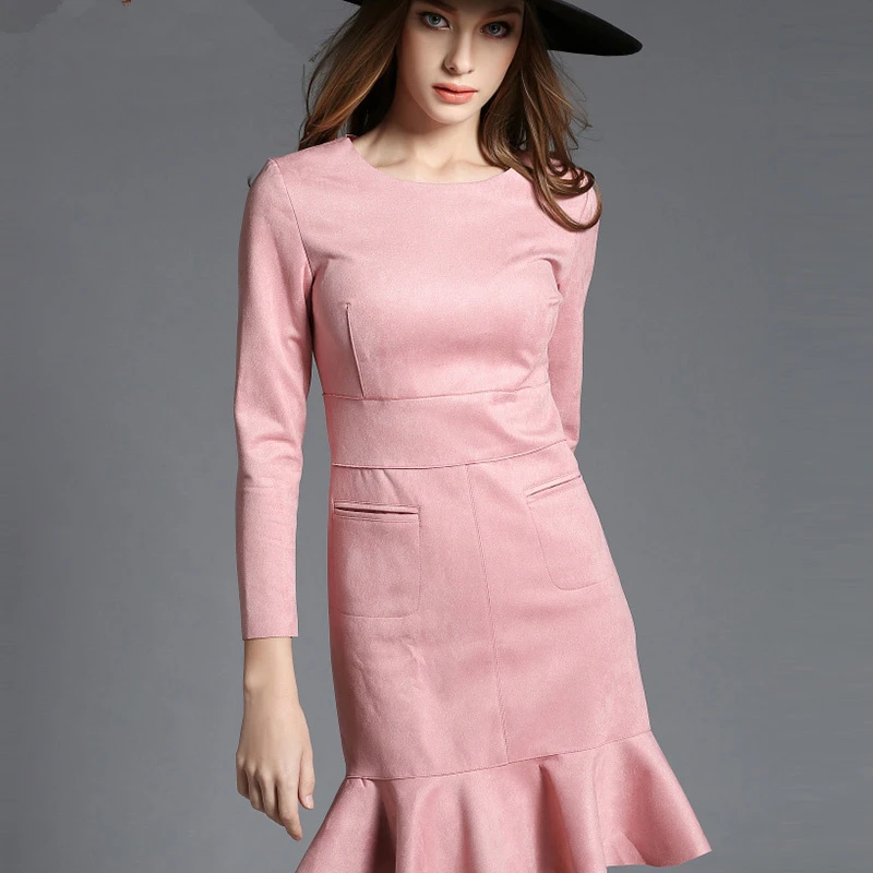 Женское высококачественное мини платье из искусственной замши на заказ Осень