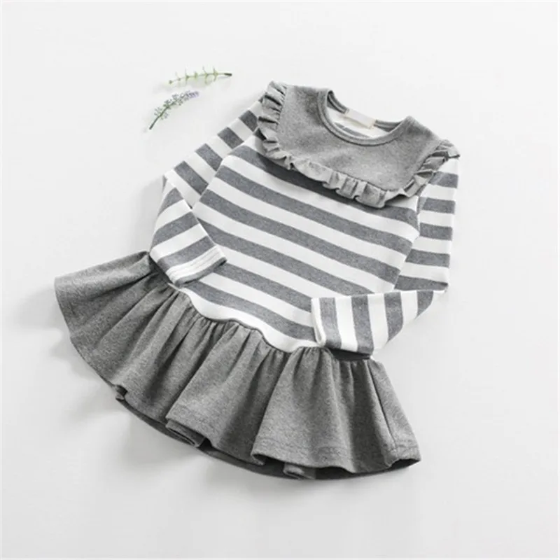 Лидер продаж платье для девочек модное в полоску маленьких принцессы с круглым