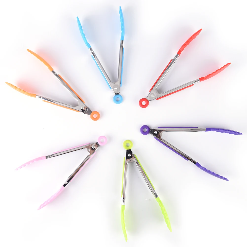 Красочные кухонные щипцы Зажим для барбекю из нержавеющей стали силиконовый