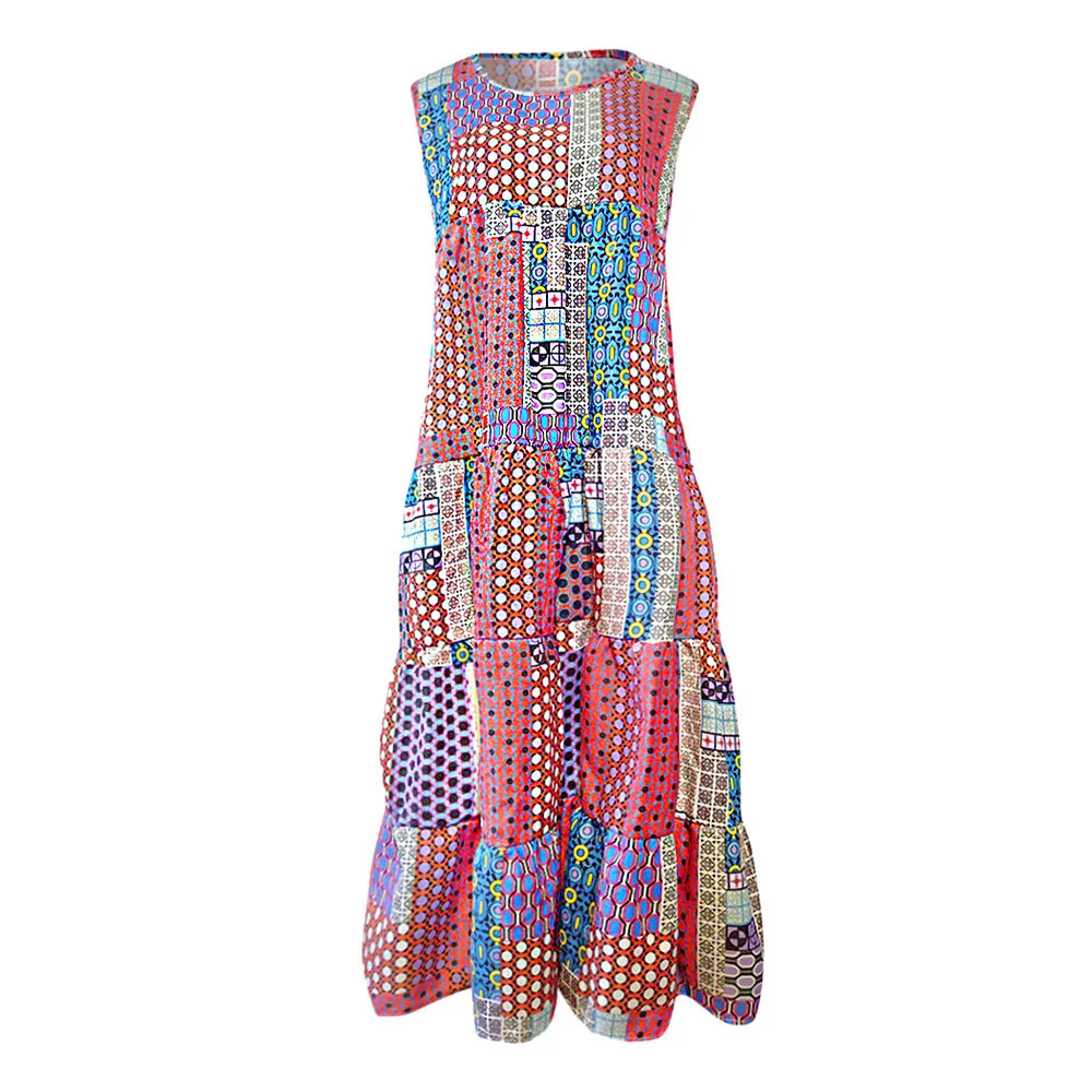 Женское платье без рукавов свободное большого размера с принтом лето-осень 2018 |